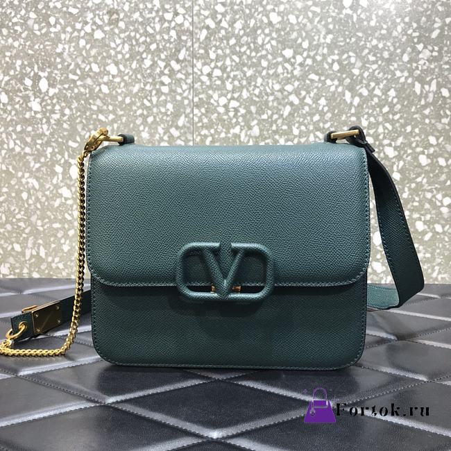 VALENTINO Palm-print cowhide V-shaped Mallard Green 0808# 22cm - 1