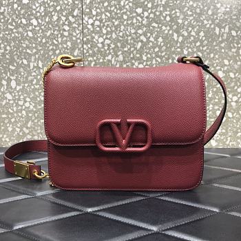 VALENTINO Palm-print cowhide V-shaped Red Wine 0808# 22cm