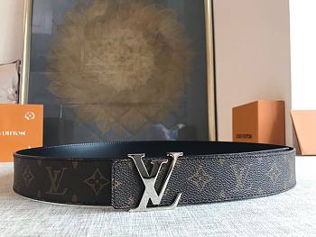 LOUIS VUITTON Belt Brown Monogram Silver Buckle 40mm