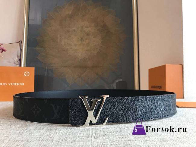 LOUIS VUITTON Belt Black Monogram Silver Buckle 40mm - 1