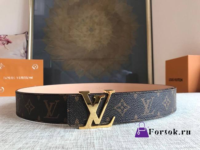 LOUIS VUITTON Belt Brown Monogram Golden Buckle 40mm - 1