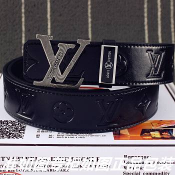 LOUIS VUITTON Belt Layer Cowhide Silver Buckle 38mm