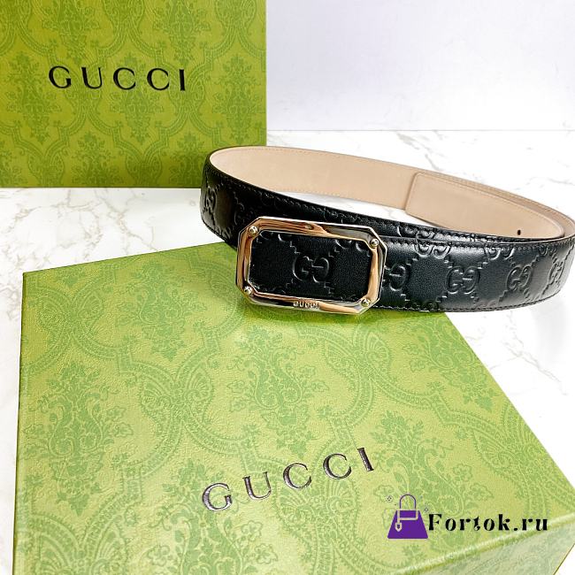 Gucci Black Belt Silver Buckle 403941 35mm - 1