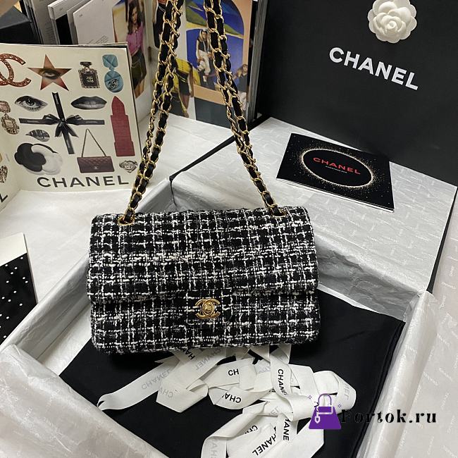 CHANEL Classic Tweeds Handbag Black&White 1112 25.5cm - 1