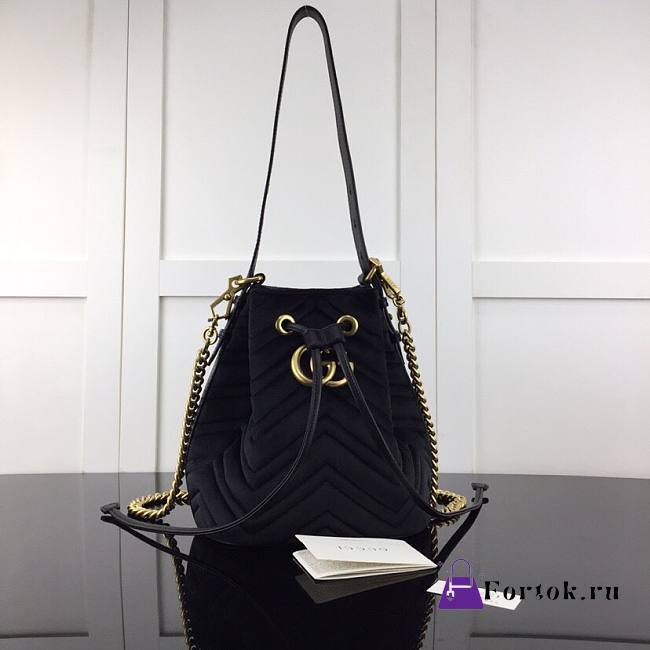 GUCCI GG Marmont Velvet Bucket Bag Black 525081 22cm - 1