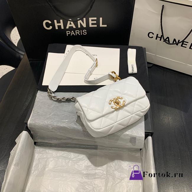 CHANEL 19 Handbag Soft Goatskin Small White AS1163 20cm - 1