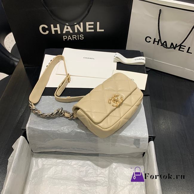 CHANEL 19 Handbag Soft Goatskin Small Apricot AS1163 20cm  - 1