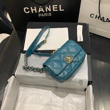 CHANEL 19 Handbag Soft Goatskin Small Dark Teal Blue AS1163 20cm