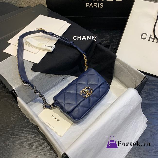 CHANEL 19 Handbag Soft Goatskin Small Navy Blue AS1163 20cm - 1