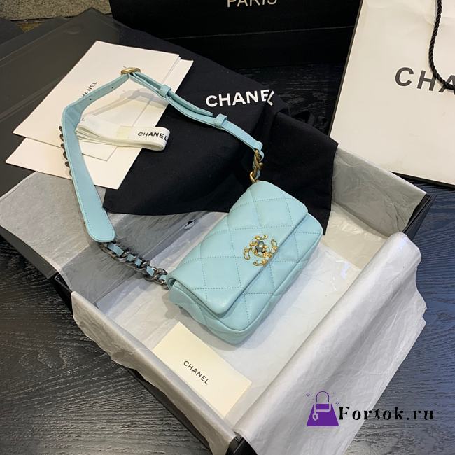 CHANEL 19 Handbag Soft Goatskin Small Light Blue AS1163 20cm - 1