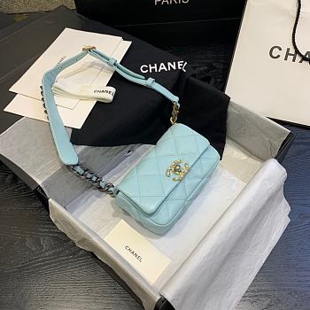 CHANEL 19 Handbag Soft Goatskin Small Light Blue AS1163 20cm