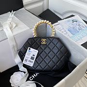 CHANEL Clutch Lambskin Artificial Pearl Top Handle Bag Black AS2609 30cm - 1