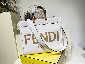 FENDI Medium Roma Sunshine Tote Leather White 372M103 35cm