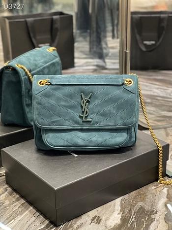 YSL Niki Shoulder Bag Blue 498894 28cm 