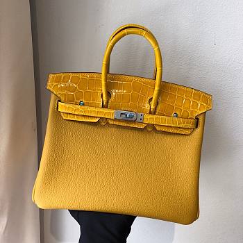 Hermès Brikin Crocodile Pattern Touch 9D Jaune Amber Yellow 25cm 