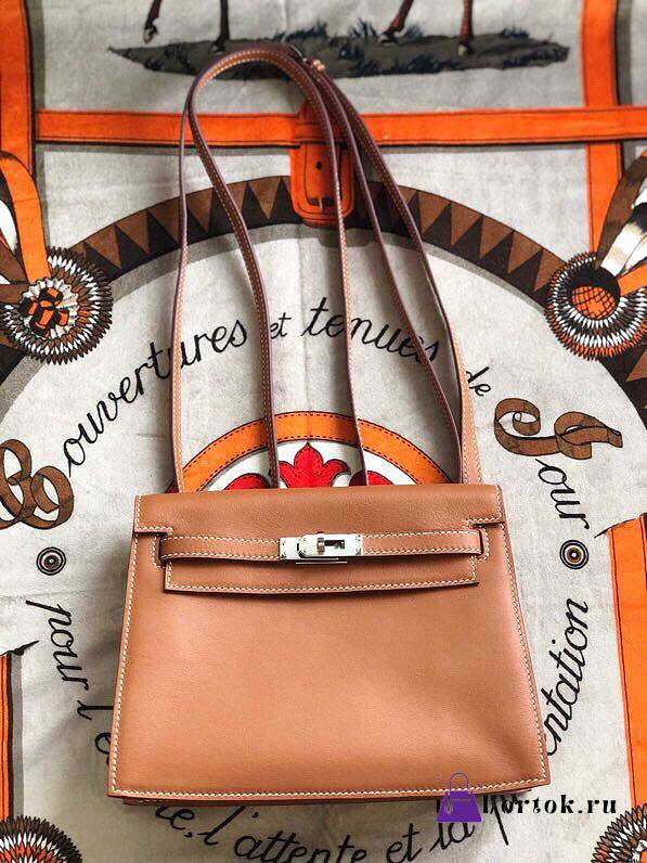 Hermès Kelly Danse Swift Gold-Brown Silver Buckle 22cm  - 1