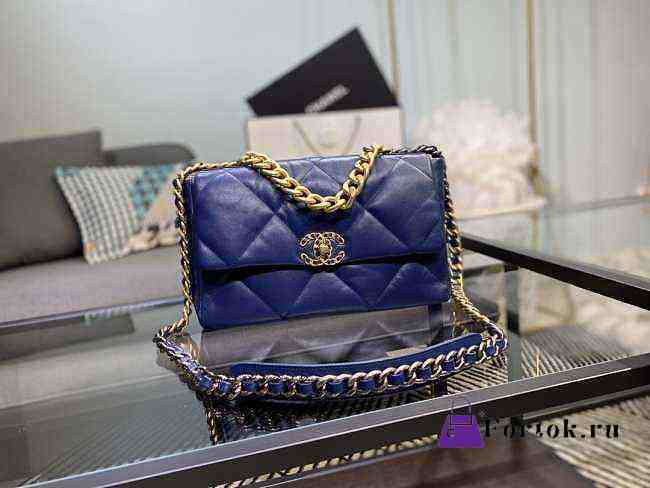Chanel 19 Handbag Soft Goatskin Medium Navy Blue AS1160 26cm - 1