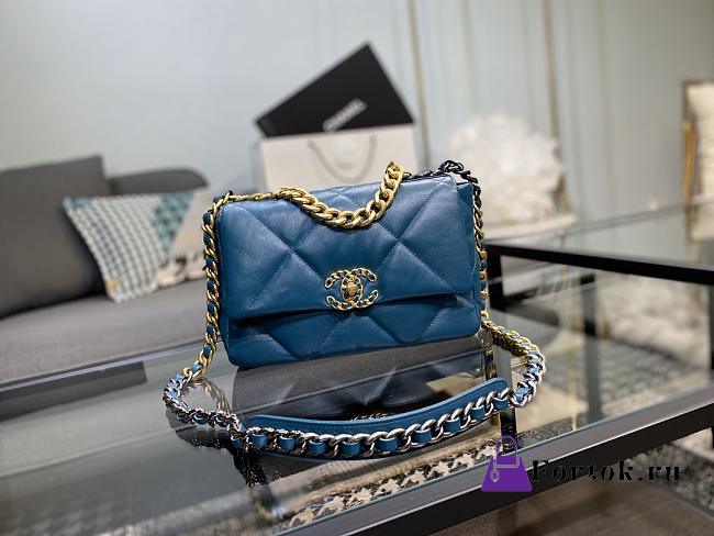 Chanel 19 Handbag Soft Goatskin Medium Teal Blue AS1160 26cm - 1