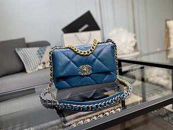 Chanel 19 Handbag Soft Goatskin Medium Teal Blue AS1160 26cm
