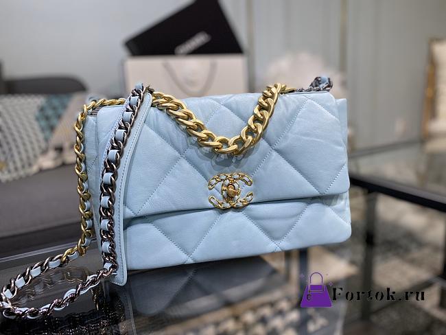 Chanel 19 Handbag Soft Goatskin Large Blue Sky AS1160 30cm - 1