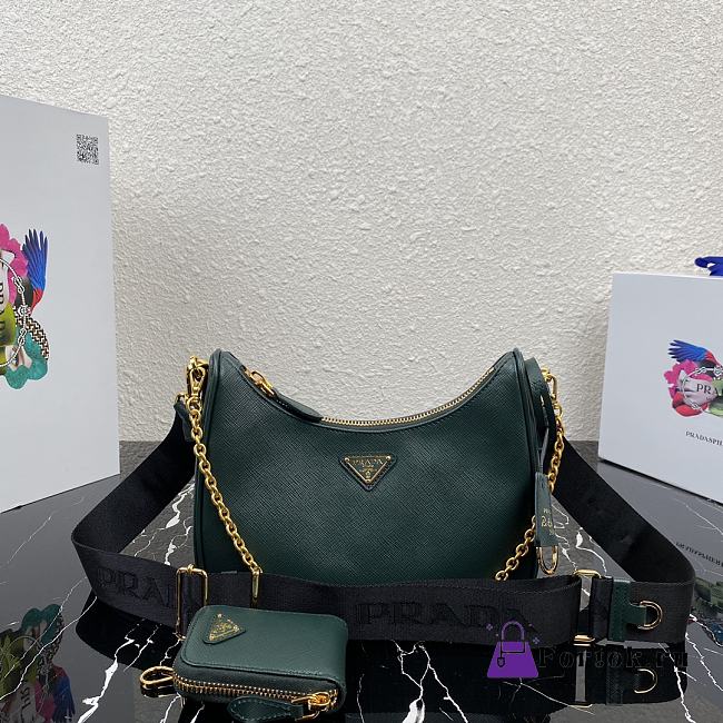 Prada Nylon Hobo Crossbody Mallard 1BH20 22cm - 1