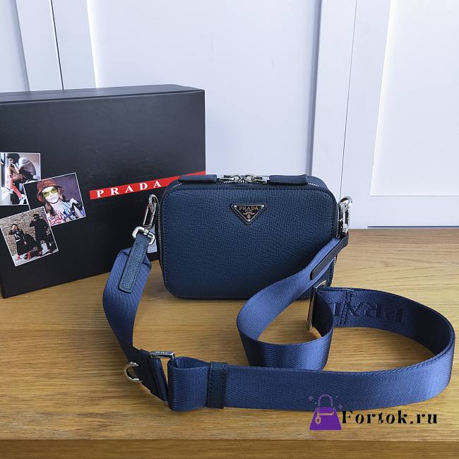 Prada Box-shaped Camera Bag Navy Blue 2VH070 18cm - 1