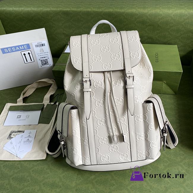 GUCCI GG Embossed Backpack White 625770 41cm - 1