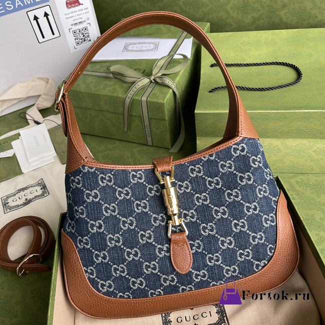 Gucci Jackie 1961 small shoulder bag Denim Blue and Ivory GG 636706 28x19x4.5cm - 1