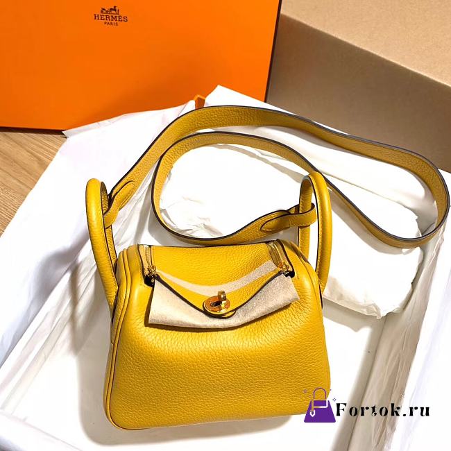 Hermès Mini Lindy Clemence Leather 9D Amber Gold Clasp 19cm - 1