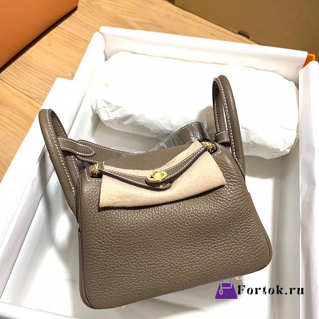 Hermès Mini Lindy Clemence Leather Ck18 Elephant Gray Gold Buckle 19cm - 1