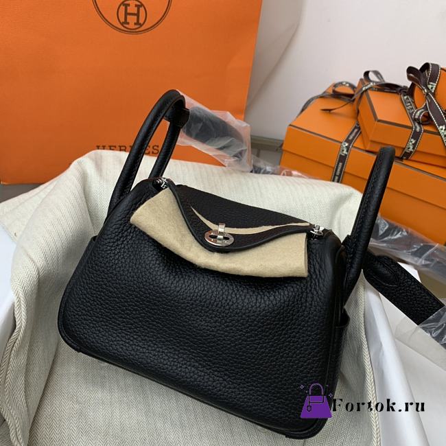 Hermès Mini Lindy Clemence Leather 89 Black Silver Buckle 19cm - 1