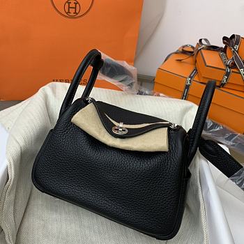 Hermès Mini Lindy Clemence Leather 89 Black Silver Buckle 19cm