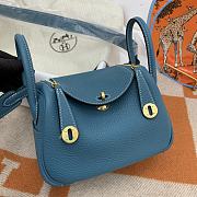 Hermès Mini Lindy Clemence Leather 75 Denim Blue Gold Buckle 19cm - 4