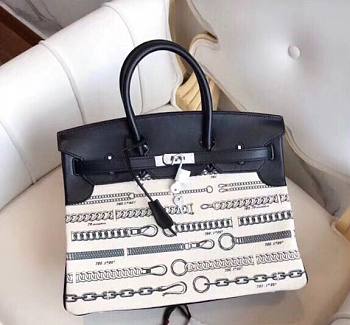 Hermès Birkin De Camp Dechainee Toile Chain Bag Black 35cm