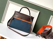 Hermès C-carved Pocket Lakis Kelly 32 Wild Swift Leather Navy Canvas  - 3