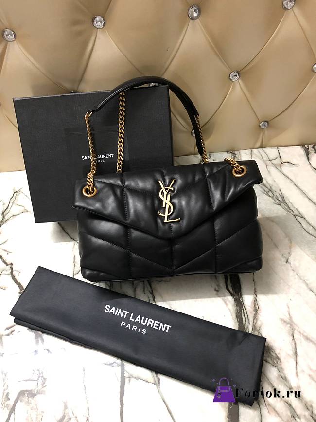 YSL Loulou Puffer Small Bag Gold Hardware 577476 Black 29cm - 1