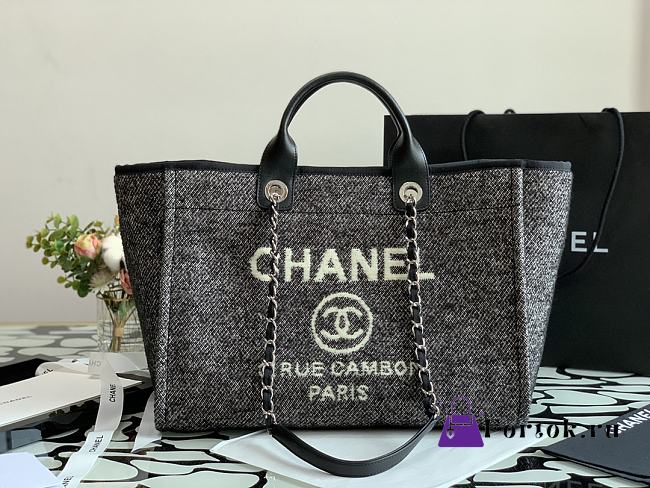 Chanel Shopping Bag Black Canvas 38cm - 1