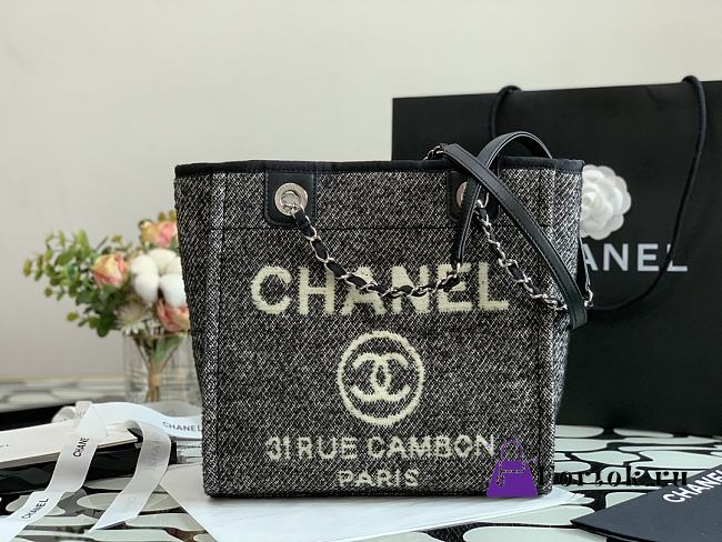 Chanel Shopping Bag Black Canvas 28cm - 1