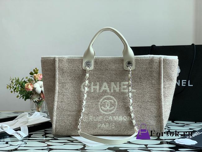 Chanel Shopping Bag Gray Canvas 38cm - 1