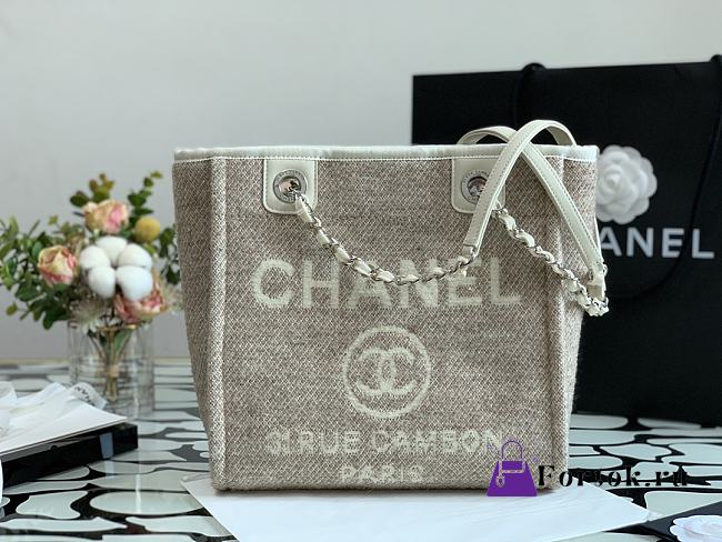 Chanel Shopping Bag Gray Canvas 28cm - 1