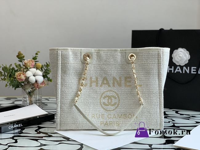 Chanel Shopping Bag Beige Canvas 36cm - 1