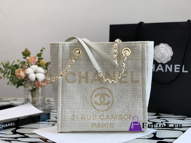 Chanel Shopping Bag Beige Canvas 28cm - 1