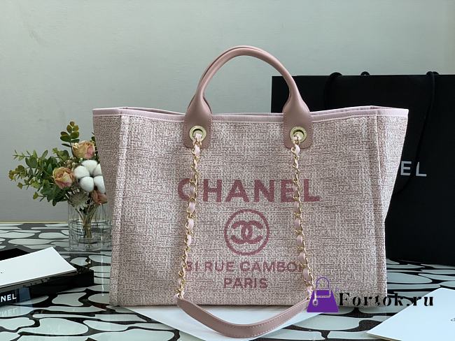 Chanel Shopping Bag Pink Canvas 38cm - 1