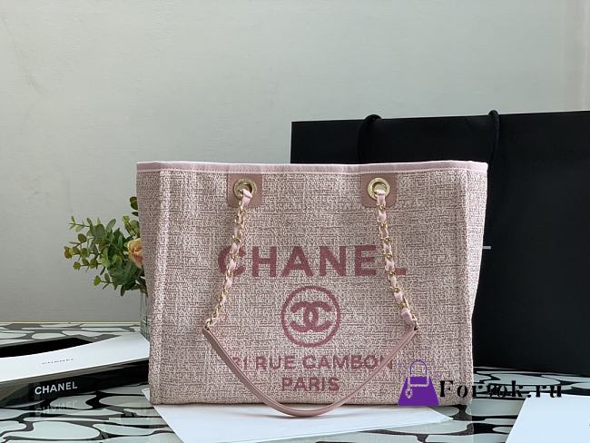 Chanel Shopping Bag Pink Canvas 36cm - 1