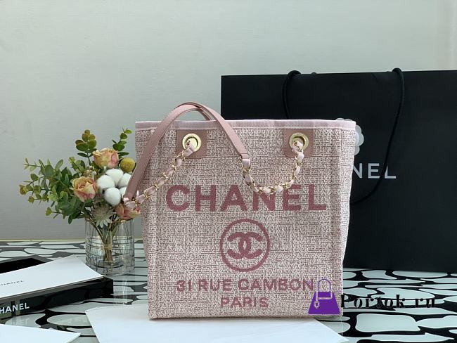 Chanel Shopping Bag Pink Canvas 28cm - 1