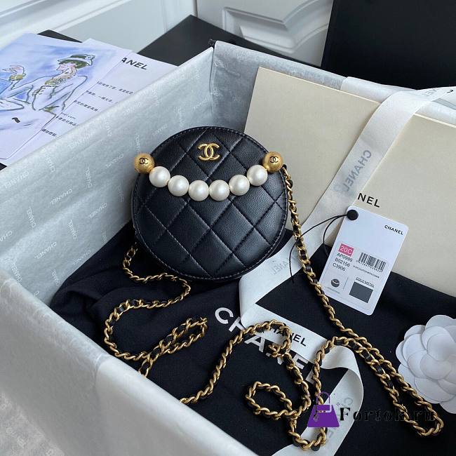 Chanel Pearl Accessory Round Bag Black AP0999 12cm - 1