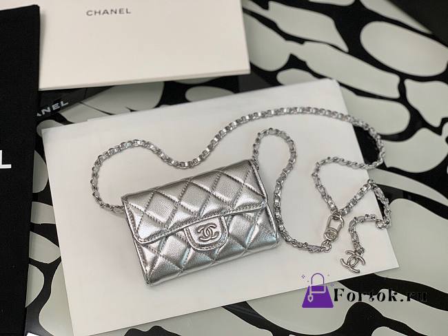 Chanel Original Grained Calfskin Waist Bag Silver 81081 11cm - 1