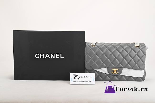 Chanel Lambskin Classic Flap Bag Grey A01112 VS00884 25cm - 1