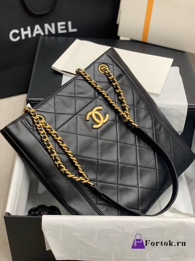 Chanel Shopping Bag Calfskin Gold Accessories 35700 30cm - 1