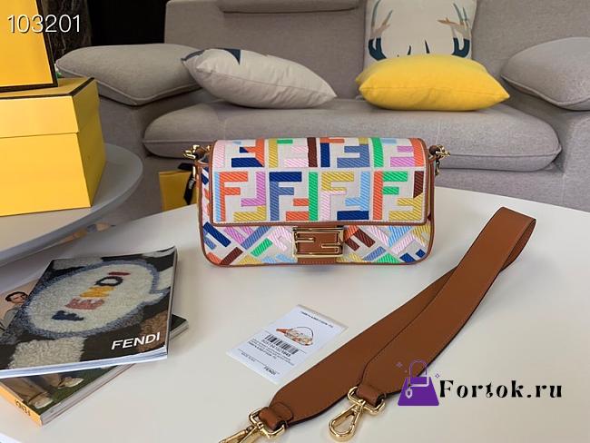 Fendi Baguette Embroidered Canvas Multicolor 980880 26cm - 1